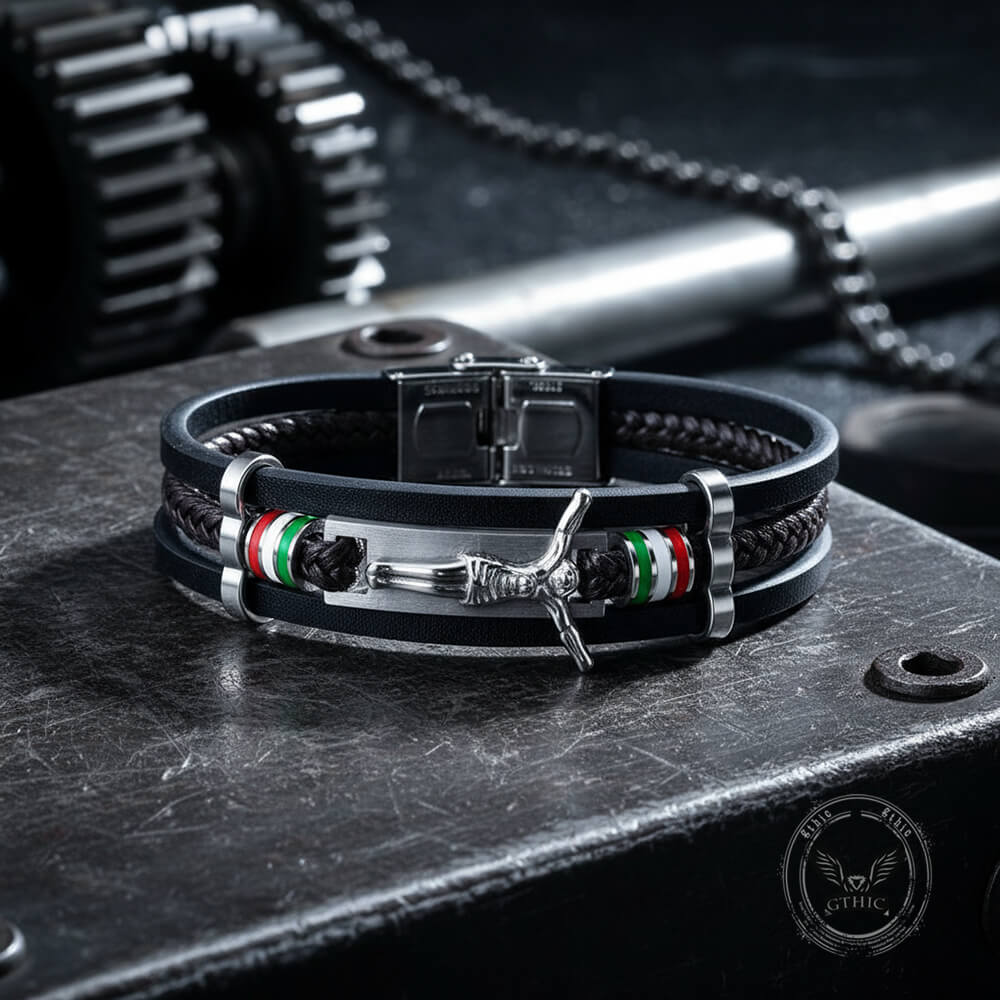 Punk Jesus Suffering Leather Woven Stainless Steel Bracelet