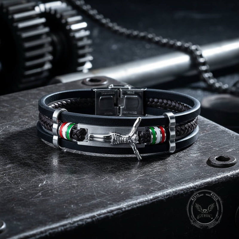 Punk Jesus Suffering Leather Woven Stainless Steel Bracelet