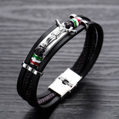 Punk Jesus Suffering Leather Woven Stainless Steel Bracelet