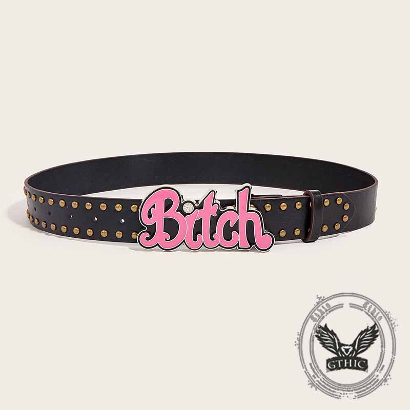 Punk Letter Bitch Buckle Rivet Pu Leather Belt