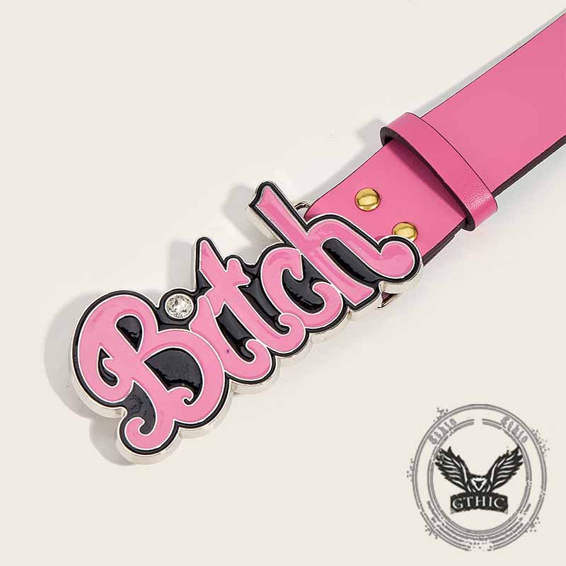 Punk Letter Bitch Buckle Rivet Pu Leather Belt