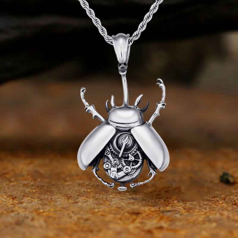 Punk Mechanical Gear Beetle Stainless Steel Pendant