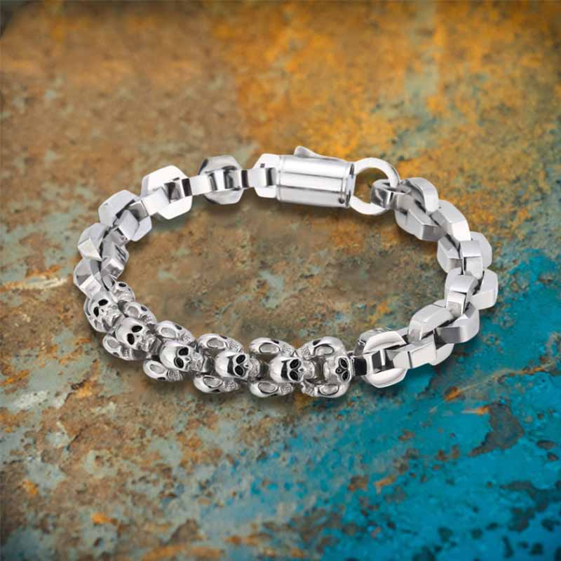 Punk Multi-skull Spliced Stainless Steel Bracelet
