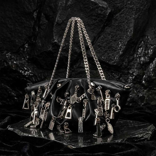 Punk Multi-zipper Head Pu Leather Edgy Handbag