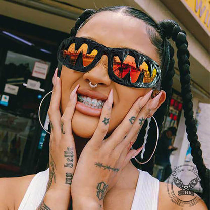 Punk Sharp Teeth Design Drip Glue Pc Sunglasses