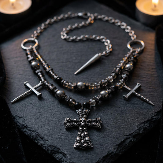 Punk Skull Cross Dark Gothic Studded Beaded Alloy Pendant