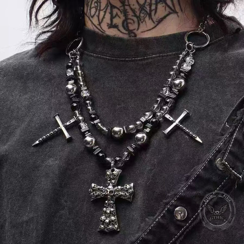 Punk Skull Cross Dark Gothic Studded Beaded Alloy Pendant