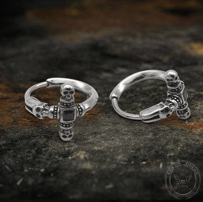 Punk Skull Cross Stainless Steel Hoop Earrings