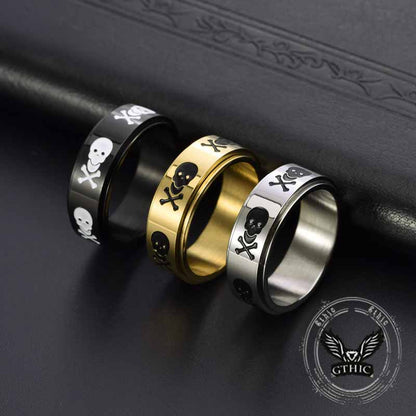Punk Skull Crossbone Stainless Steel Spinner Ring