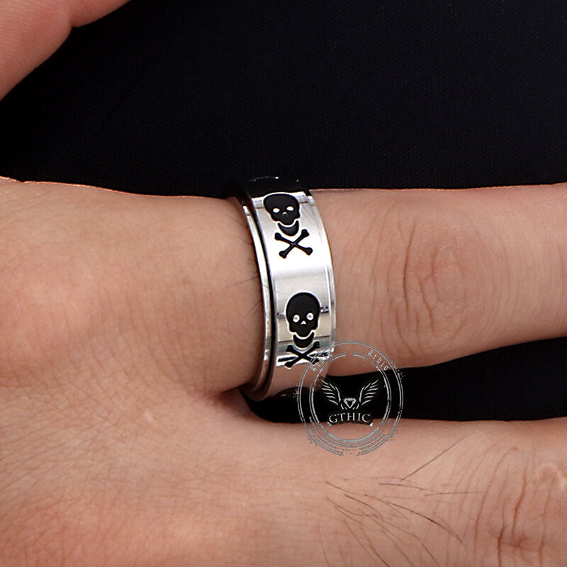 Punk Skull Crossbone Stainless Steel Spinner Ring