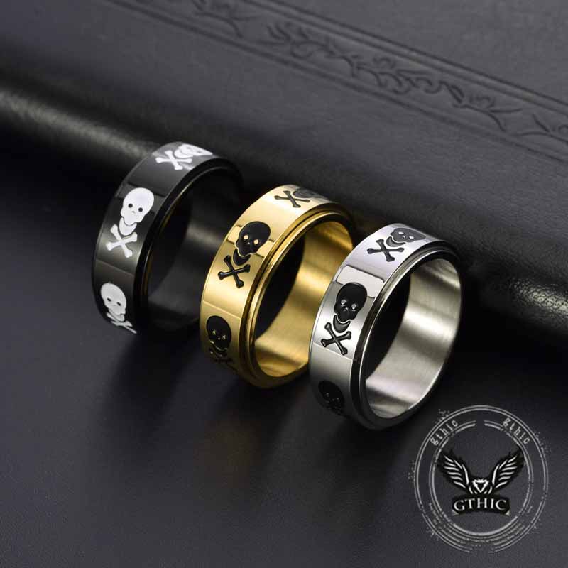 Punk Skull Crossbone Stainless Steel Spinner Ring