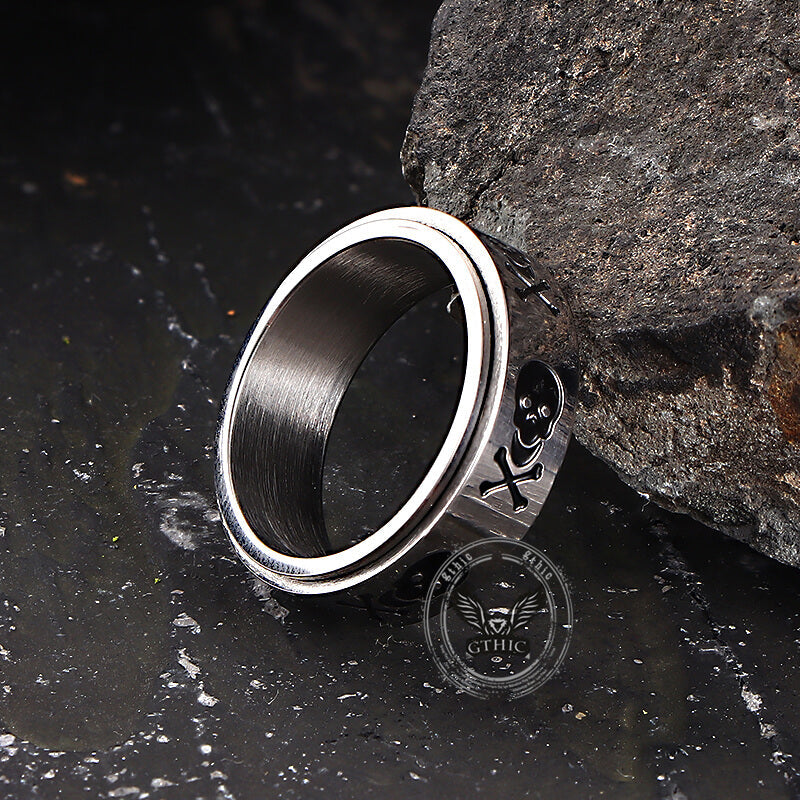 Punk Skull Crossbone Stainless Steel Spinner Ring