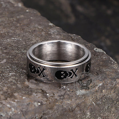 Punk Skull Crossbone Stainless Steel Spinner Ring