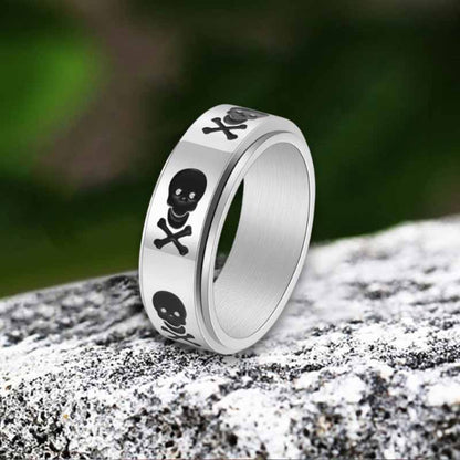 Punk Skull Crossbone Stainless Steel Spinner Ring