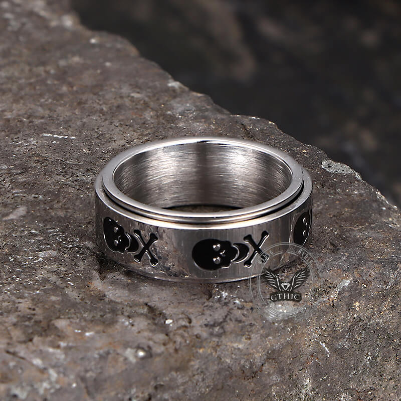 Punk Skull Crossbone Stainless Steel Spinner Ring