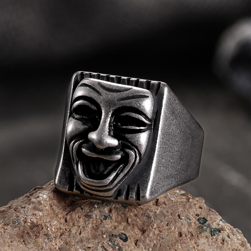 Punk Skull Face Expression Square Stainless Steel Ring