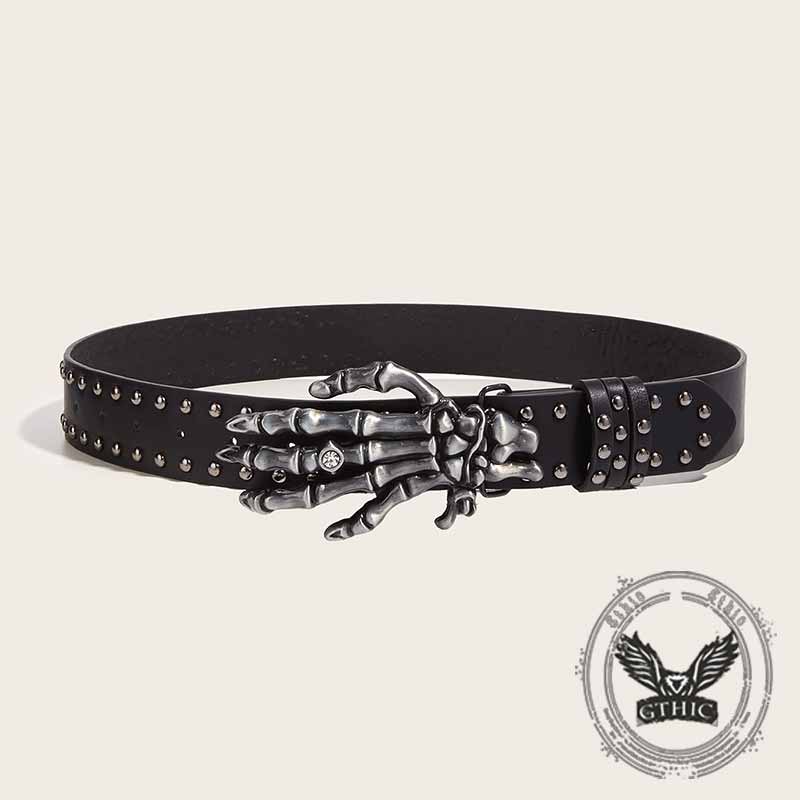Punk Skull Hand Buckle Rivet Pu Leather Belt