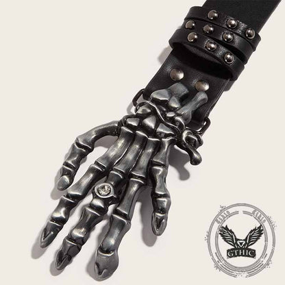 Punk Skull Hand Buckle Rivet Pu Leather Belt