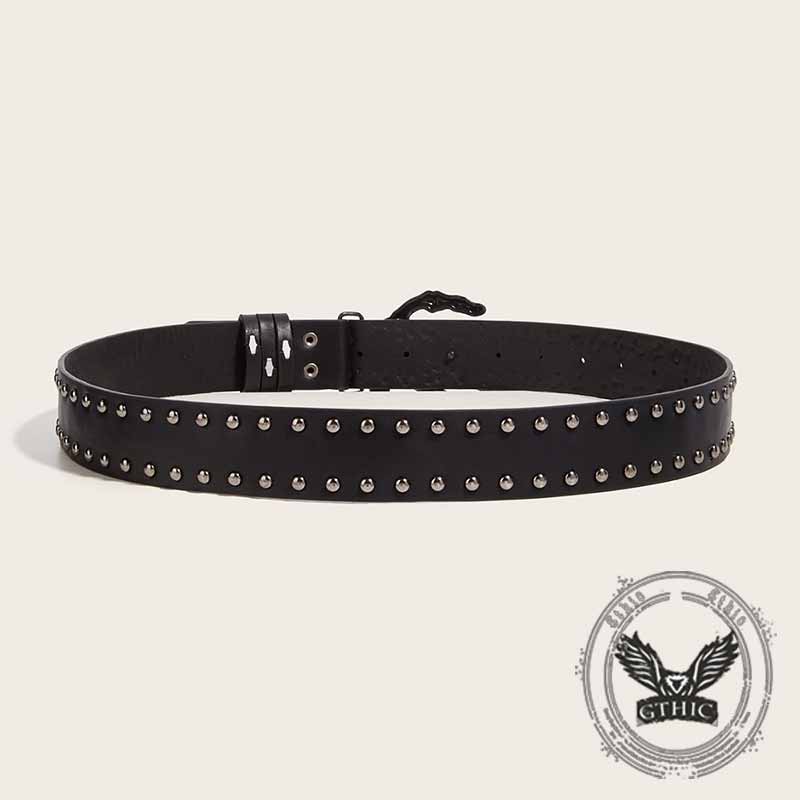Punk Skull Hand Buckle Rivet Pu Leather Belt