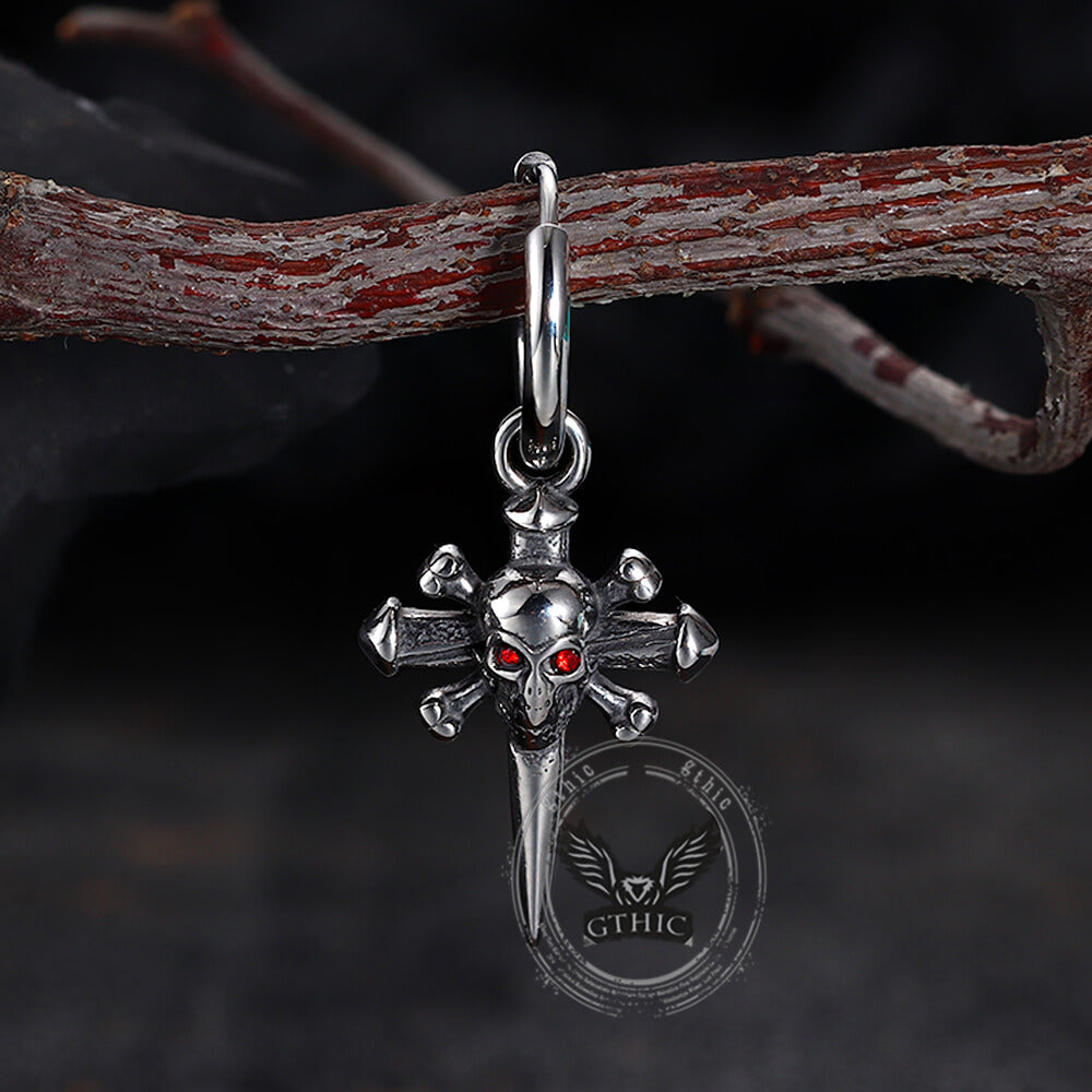 Punk Skull Nail Cross Stainless Steel Gem Earrings