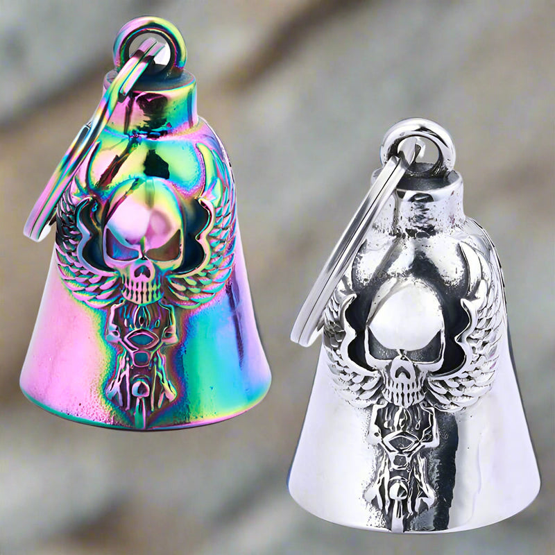 Punk Skull Wings Stainless Steel Guardian Bell Keychain