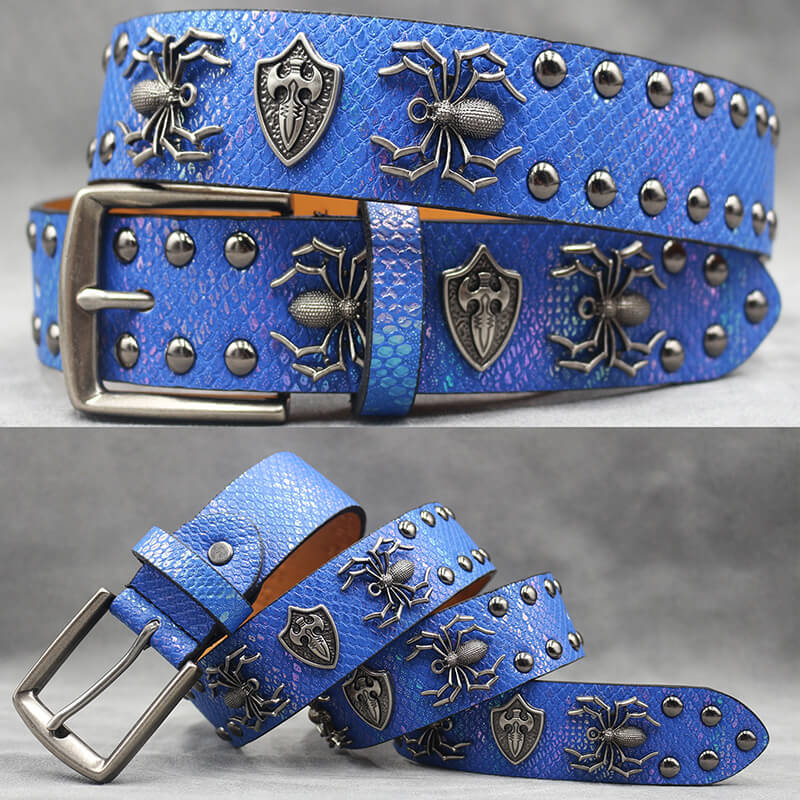 Punk Spider Rivet Snake Pattern Pu Leather Belt