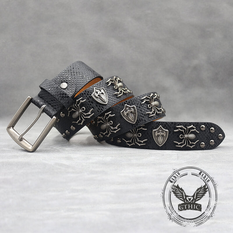 Punk Spider Rivet Snake Pattern Pu Leather Belt