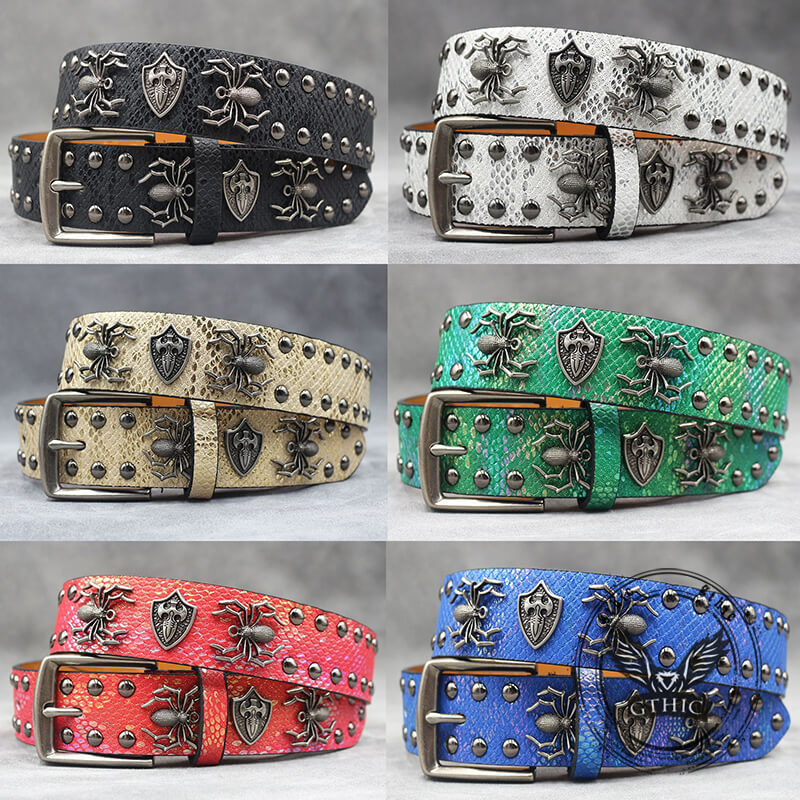Punk Spider Rivet Snake Pattern Pu Leather Belt