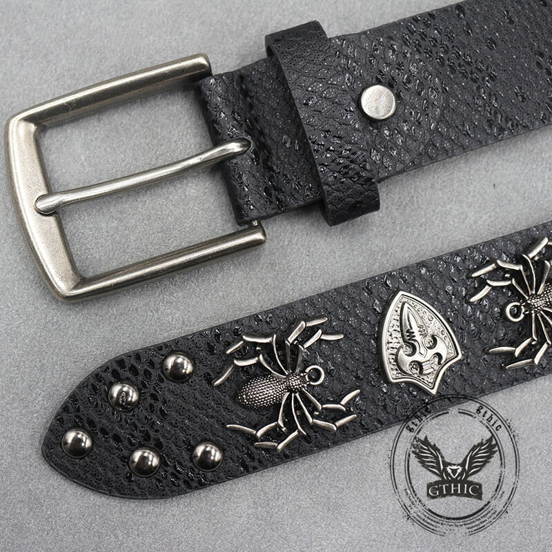 Punk Spider Rivet Snake Pattern Pu Leather Belt