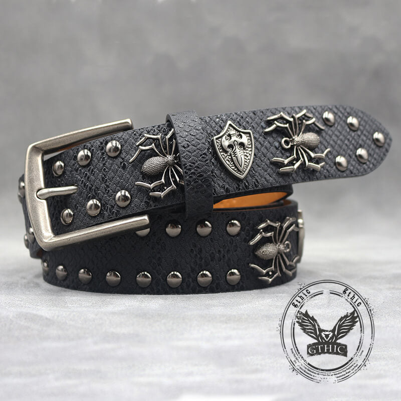 Punk Spider Rivet Snake Pattern Pu Leather Belt