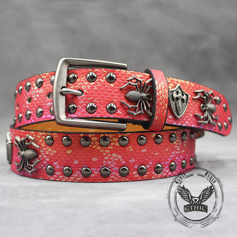 Punk Spider Rivet Snake Pattern Pu Leather Belt