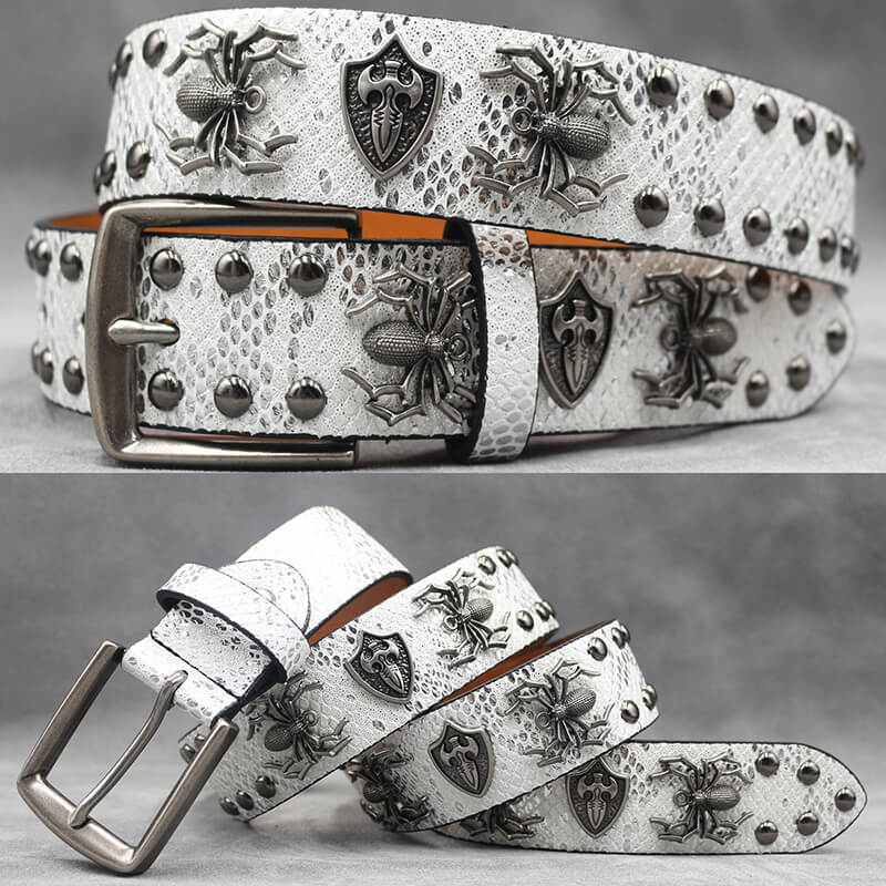 Punk Spider Rivet Snake Pattern Pu Leather Belt