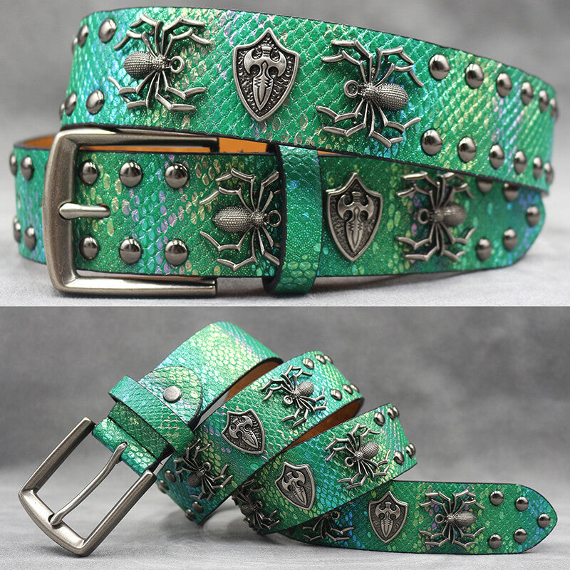 Punk Spider Rivet Snake Pattern Pu Leather Belt