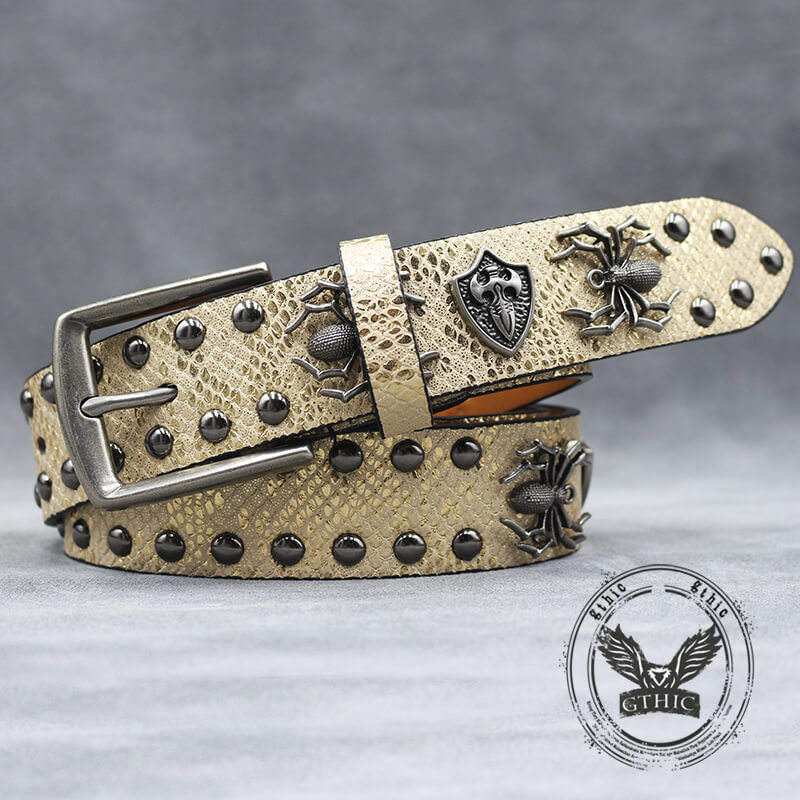 Punk Spider Rivet Snake Pattern Pu Leather Belt