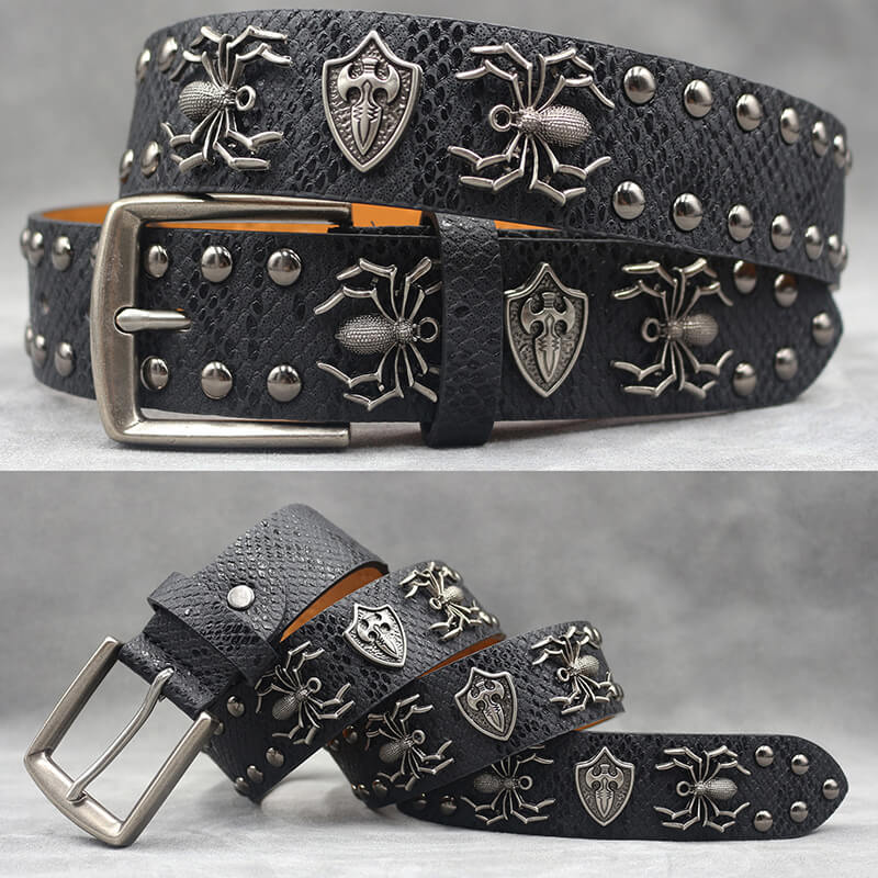 Punk Spider Rivet Snake Pattern Pu Leather Belt