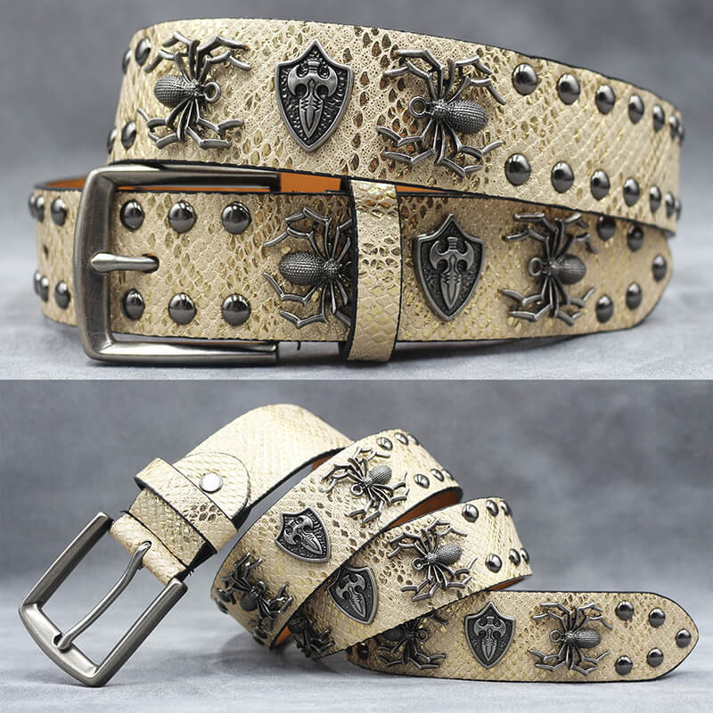 Punk Spider Rivet Snake Pattern Pu Leather Belt