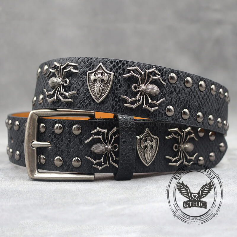 Punk Spider Rivet Snake Pattern Pu Leather Belt