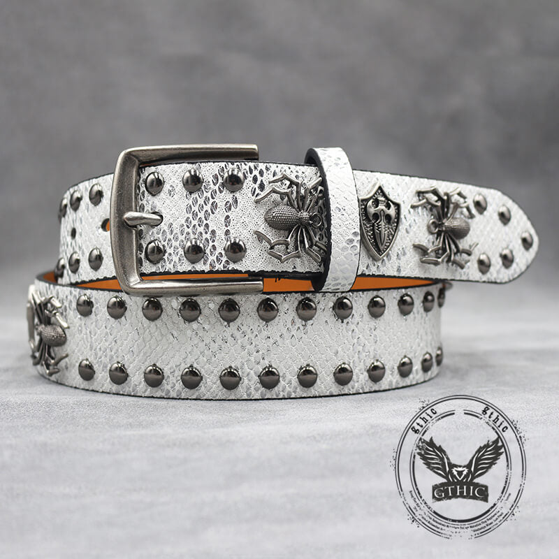 Punk Spider Rivet Snake Pattern Pu Leather Belt