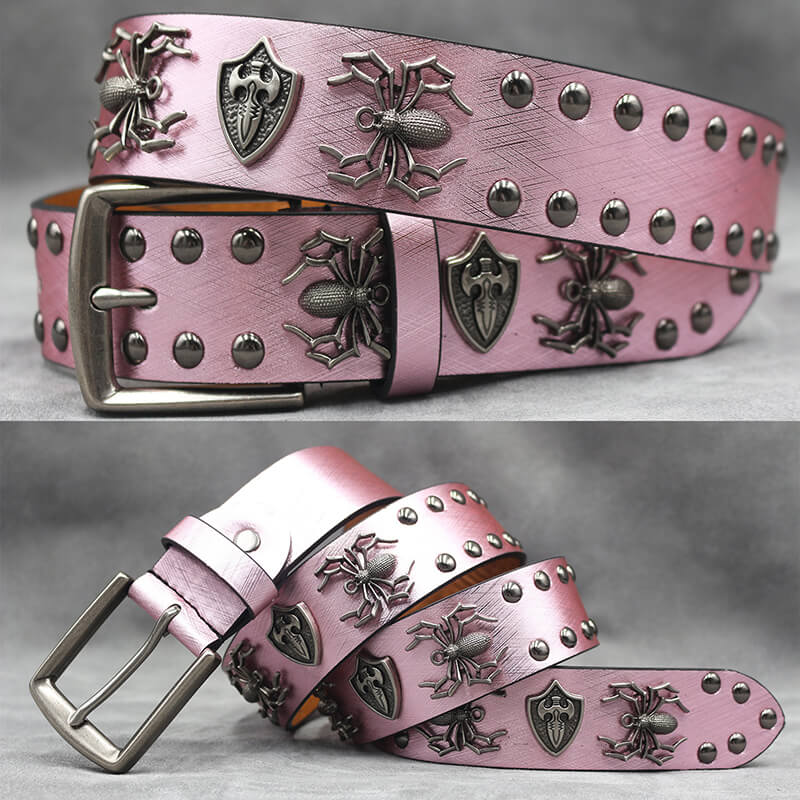 Punk Spider Rivet Snake Pattern Pu Leather Belt