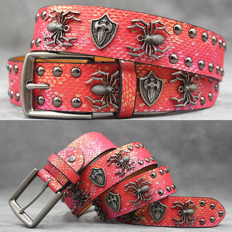 Punk Spider Rivet Snake Pattern Pu Leather Belt