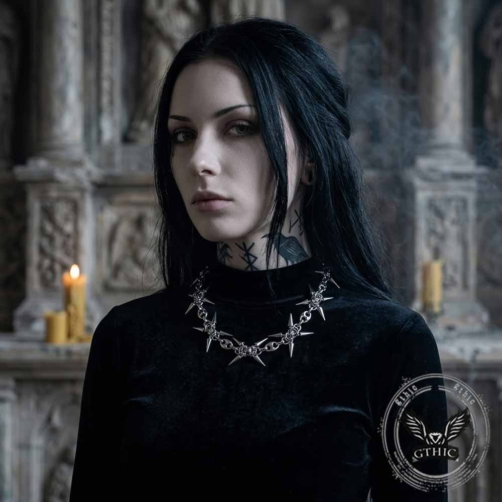 Punk Spiked Stainless Steel Choker Clavicle Necklace