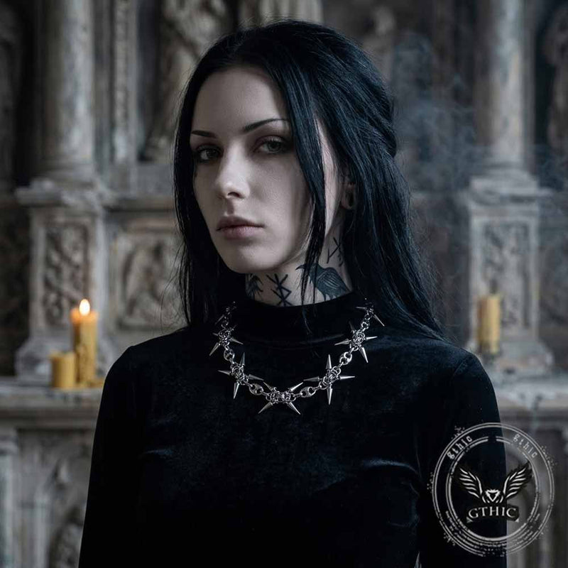 Punk Spiked Stainless Steel Choker Clavicle Necklace