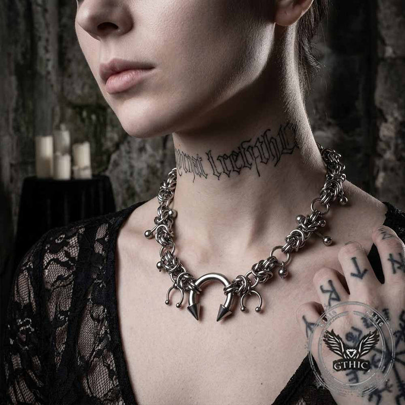 Punk Stainless Steel Spike Horseshoe Clavicle Necklace