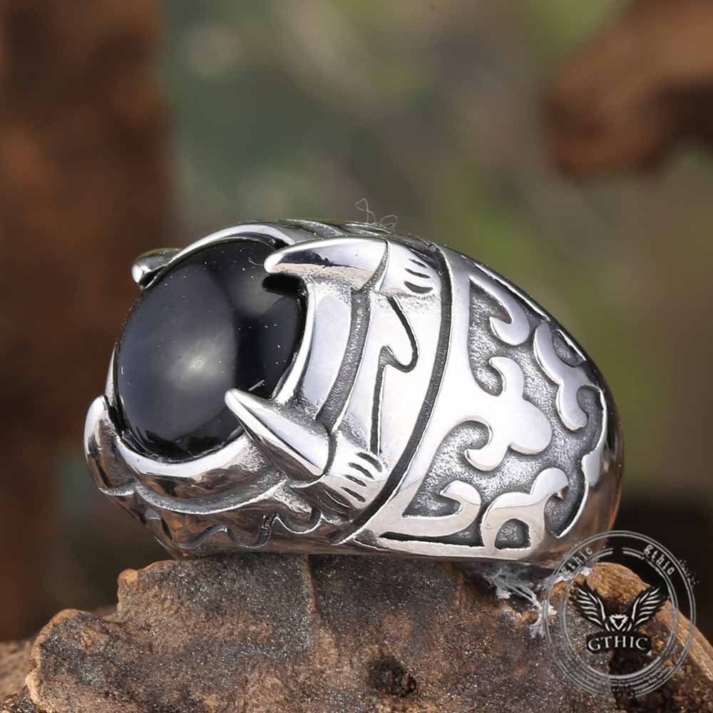 Punk Style Dragon Claw Stone Stainless Steel Ring