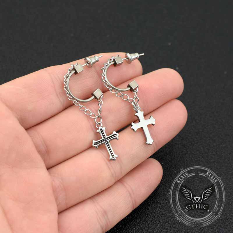 Punk Tassel Cross Stainless Steel Earrings
