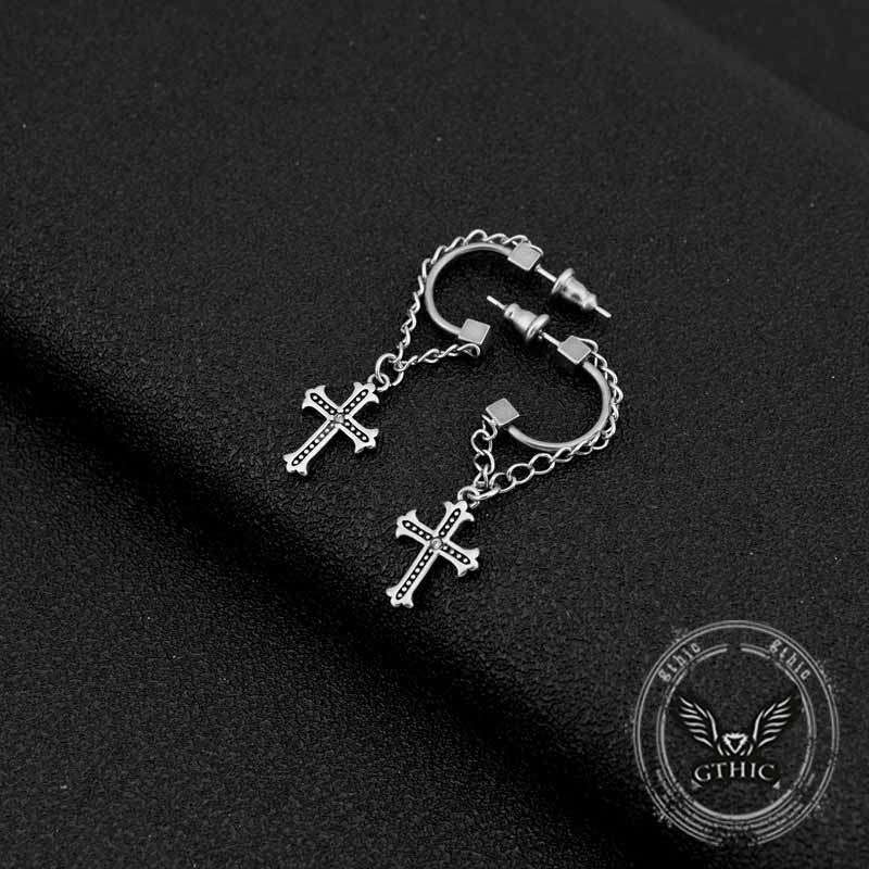 Punk Tassel Cross Stainless Steel Earrings