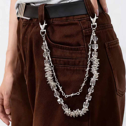 Punk Thorns Crystal Beaded Double Layer Alloy Pants Chain