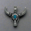 Punk Turquoise Bull Head Stainless Steel Pendant