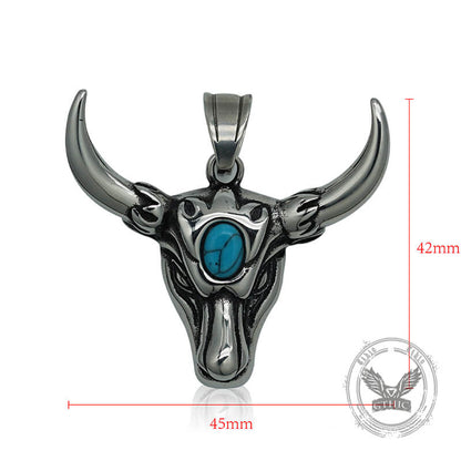 Punk Turquoise Bull Head Stainless Steel Pendant