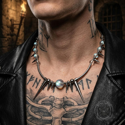 Punk Y2k Studded Gemstone Beaded Stainless Steel Necklace
